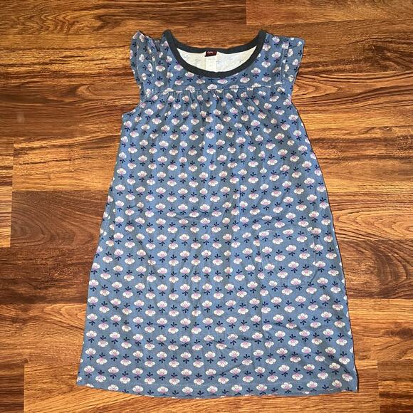 Tea Collection Dress Blue Floral Print Girls Size 7 - Picture 1 of 6
